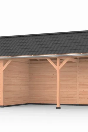 Finale Uitverkoop Douglas overkapping zadeldak, 900 x 300, met schuur en achterwand, Westwood DIY